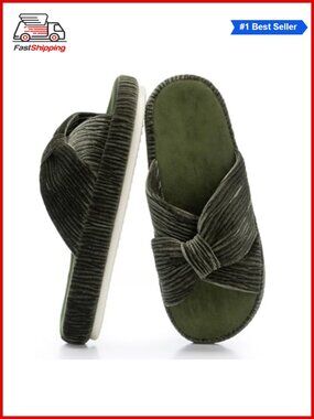 ✨ Memory Foam Open Toe Corduroy Bow Crossband House Slippers Comfy Gift